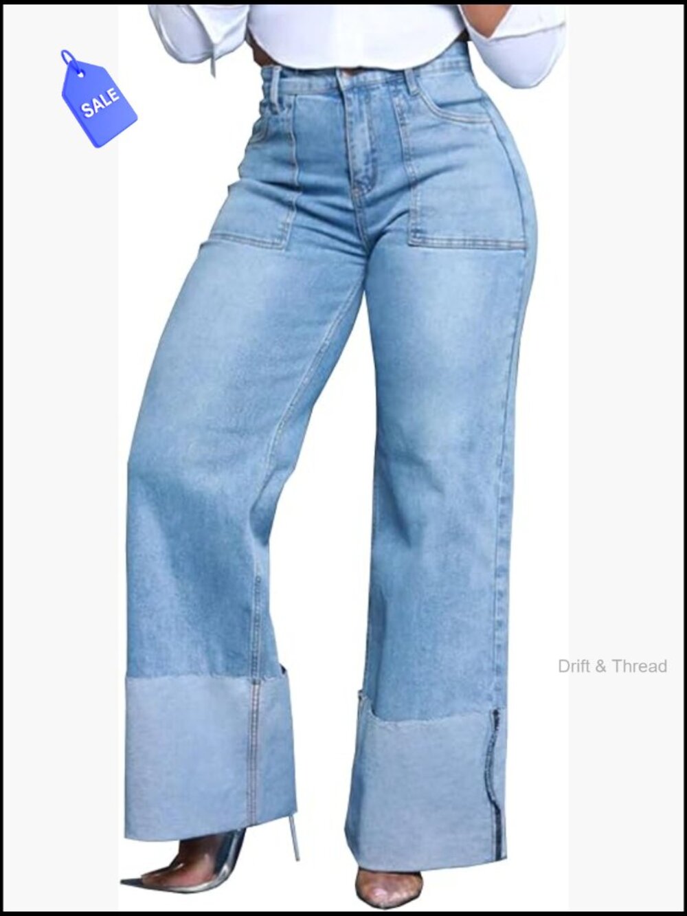 High Waisted Wide Leg Jeans for Women Baggy Stretch Loose Denim Pants